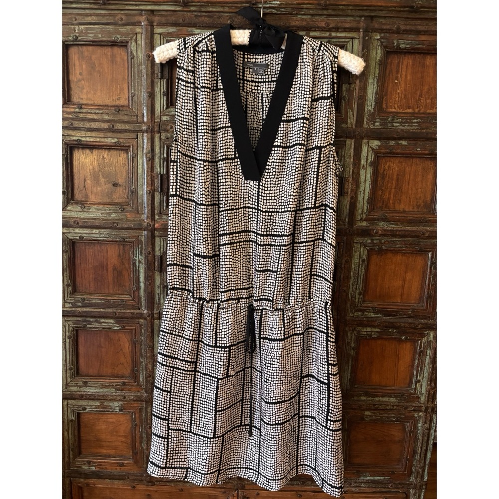 Vince Dot Print Drop Waist Silk Dress